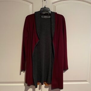 Blanc Noir Burgundy and Gray Cardigan